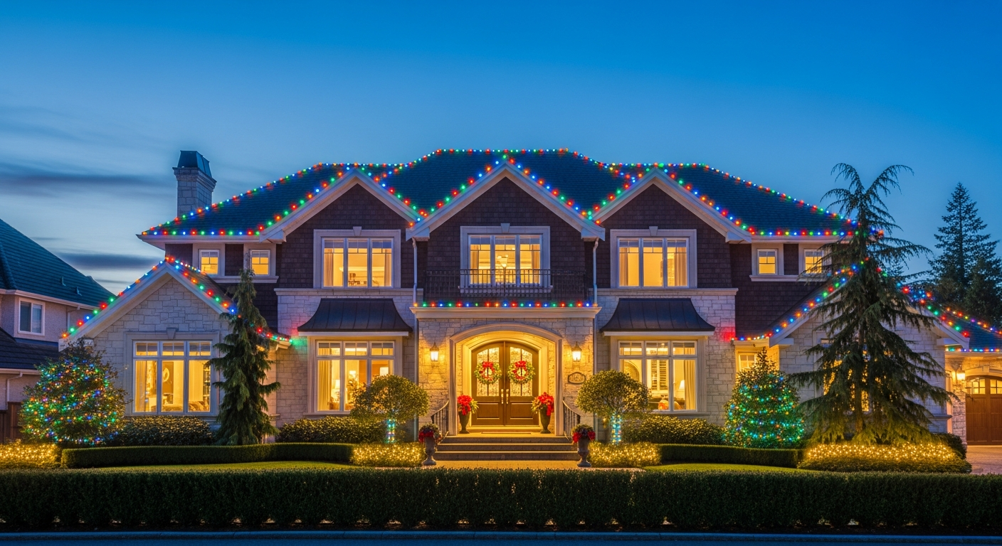 Multicolor Christmas lights on home