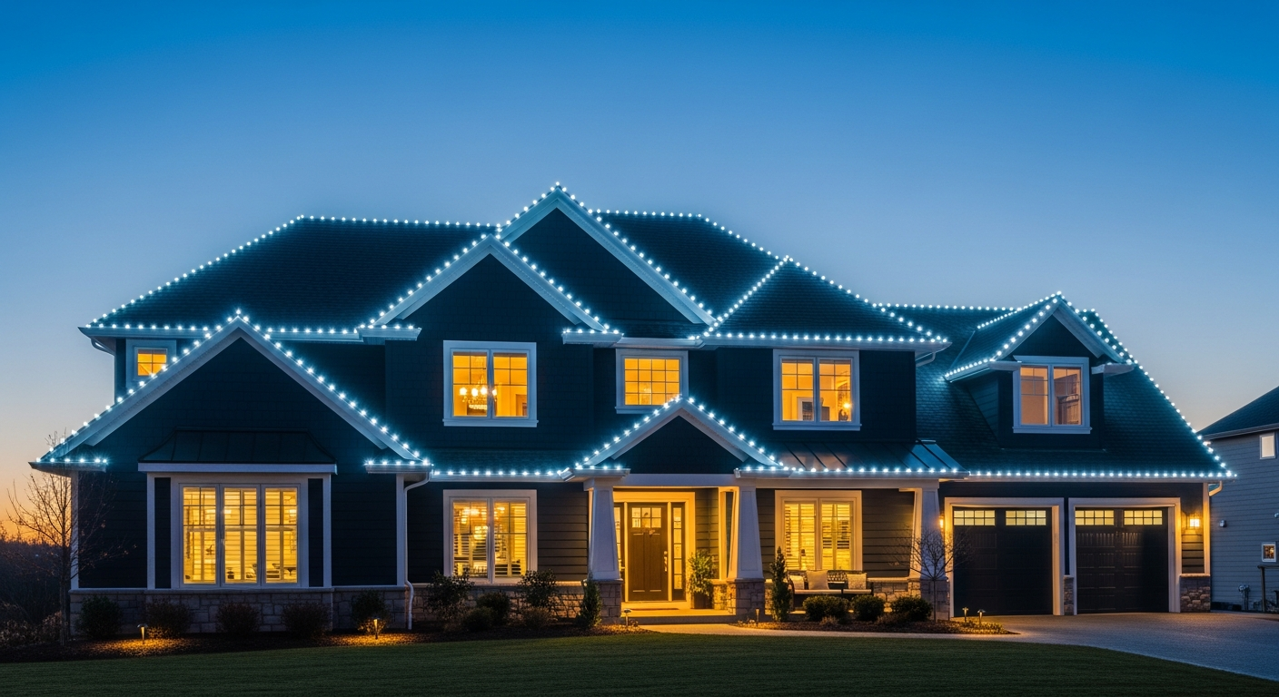 Warm white roofline Christmas lights